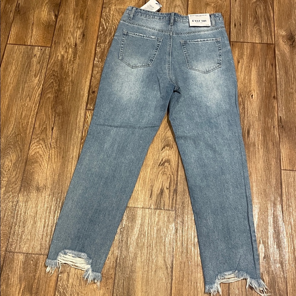 C'est Toi High Rise Straight Jeans with Rips Junior Size 5 - Picture 2 of 6